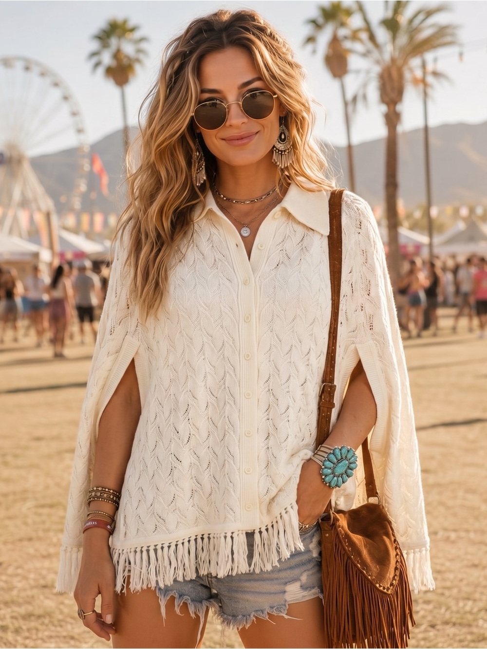 VINTAGE CUDDLE KNIT Crochet Fringe Poncho